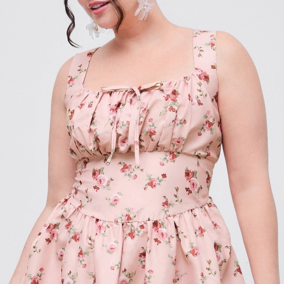 Cider Pink Rose Floral Woven Corset Midi Peasant Dress 3XL - Picture 3 of 15